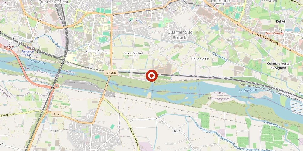 Plan de situation : le terrain de RC Car Avignon au sud d'Avignon, entre la D570n et la Durance